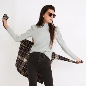 Madewell (Re)sourced Plush Mockneck Puff-Sleeve Top - Heather Sage - Size S